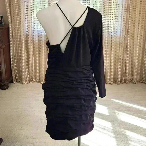 Zara Draped Dress Midi Short Black Strappy - Picture 5 of 9